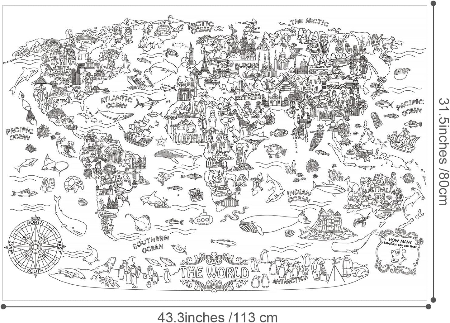 Giant World Map Poster for Kids
