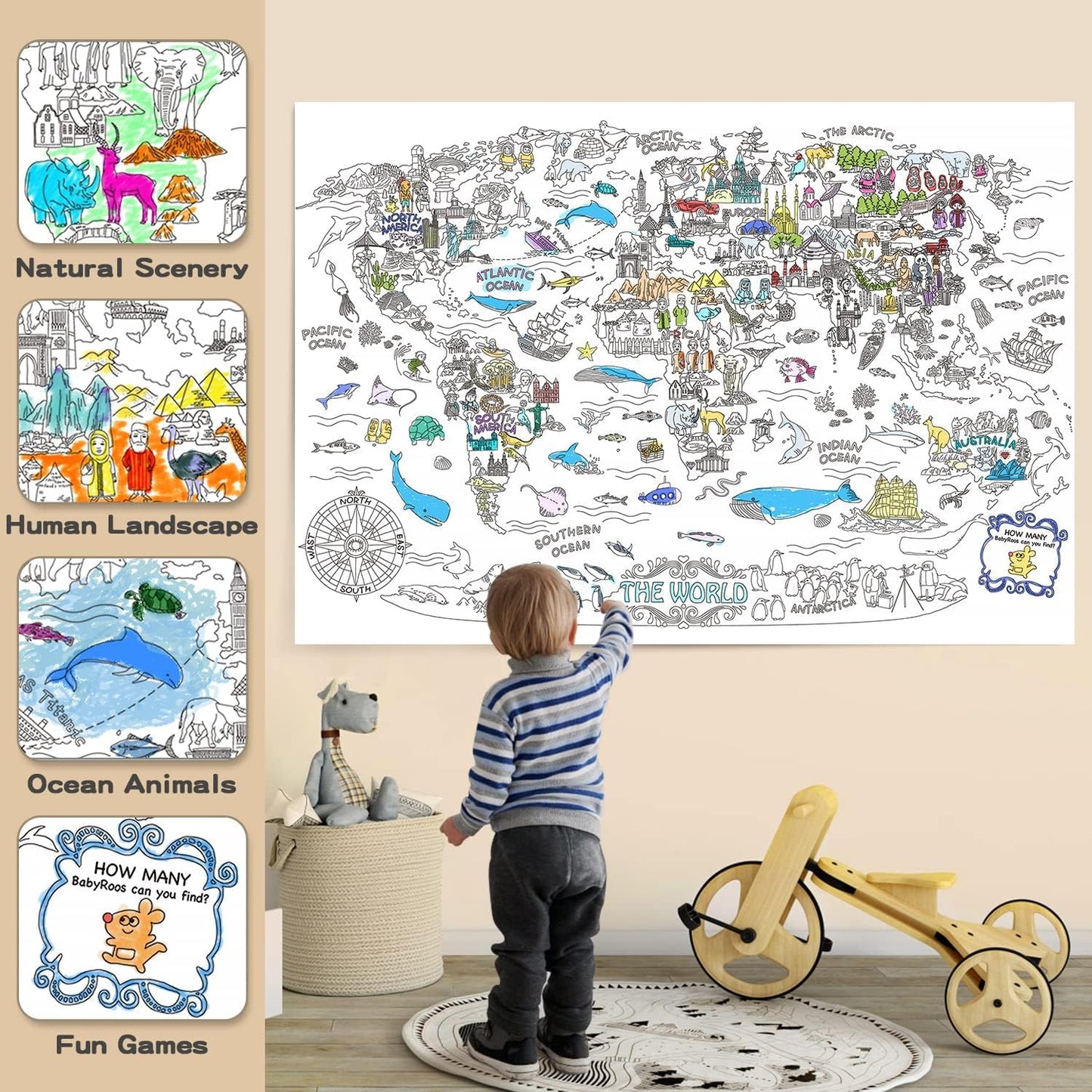 Giant World Map Poster for Kids