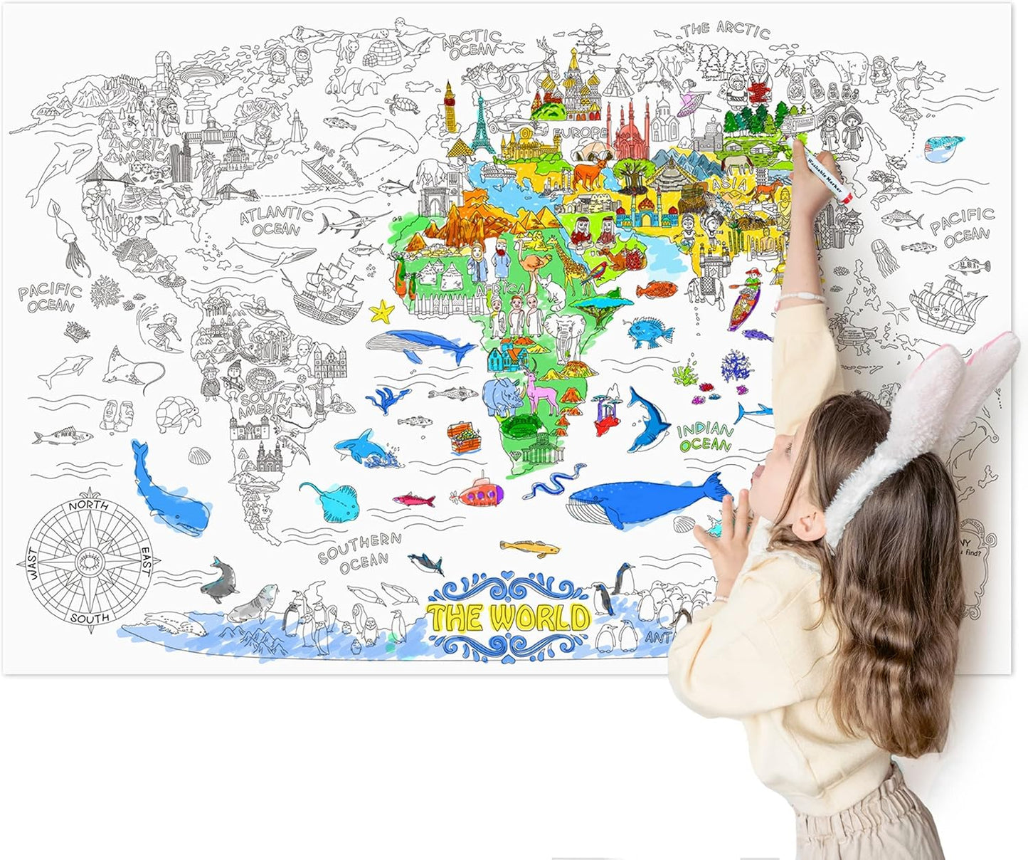 Giant World Map Poster for Kids