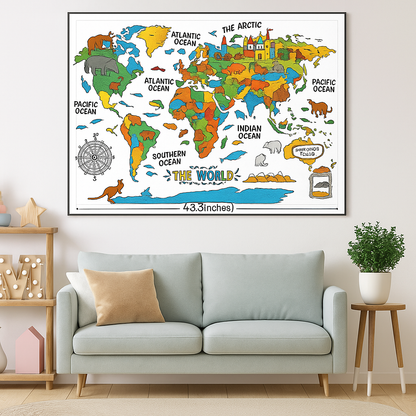 Giant World Map Poster for Kids